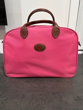 Longchamp Pink Top-Handle Tote with Brown Trim : 15” L x 11” H x 6.25” W Rare